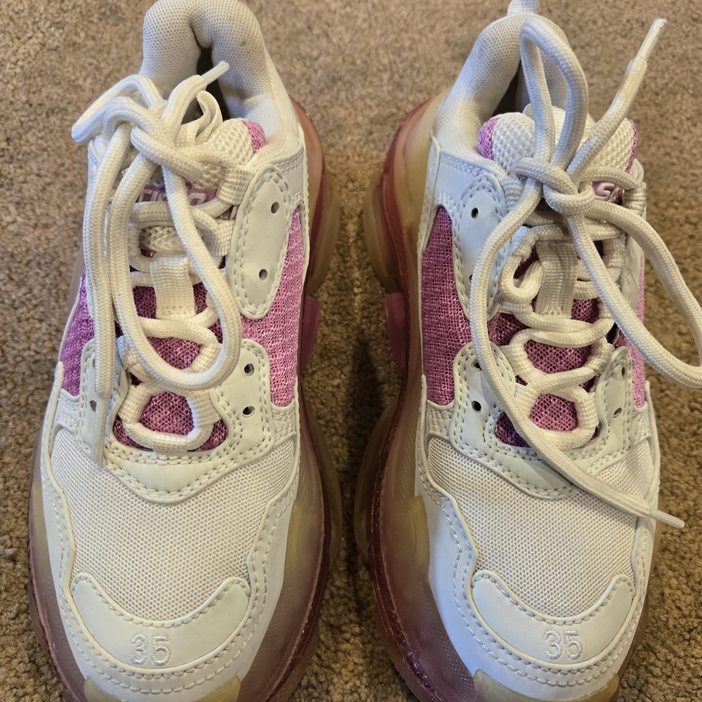 WOMENS Size 5 Balenciaga Triple S Clear Sole Trainer in colorway of white & pink - Picture 3 of 9